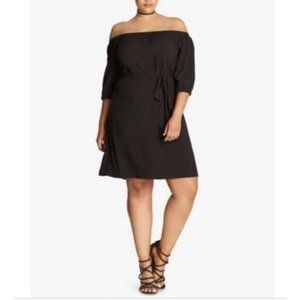 City Chic Black Off Shoulder Half Sleeve Shift Dress size 14